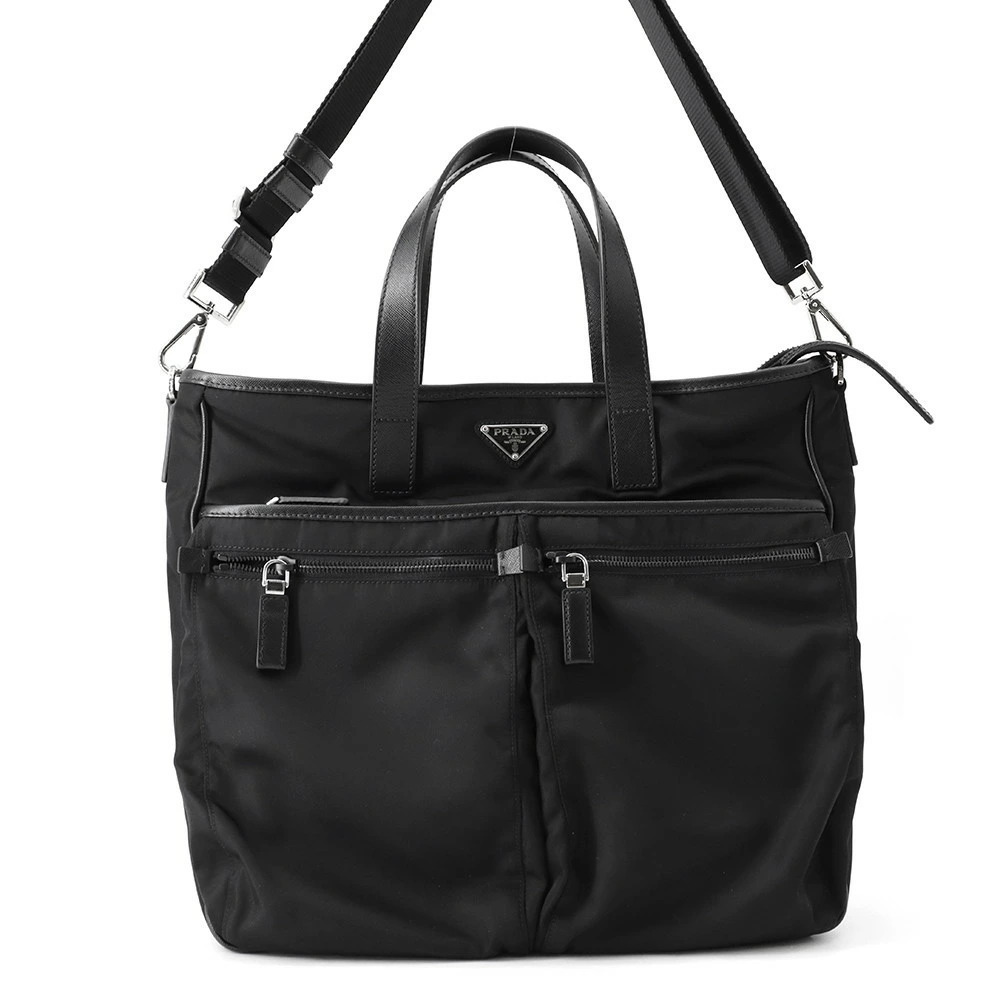 Prada Tote Tessuto Saffiano Bag Business Leather Shoulder Black